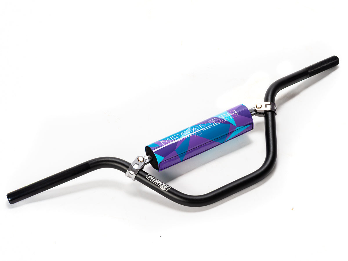 Stomp Ebox Megalith handlebar in purple and blue, product image showing the handlebar design and color scheme.