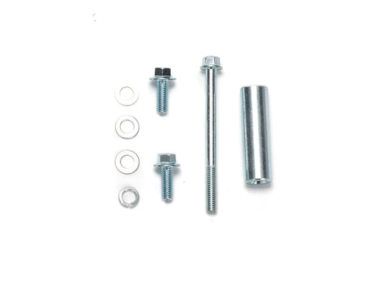 Close-up view of Stomp Ebox motor mounting bolts arranged on a white background, showing four silver bolts with matching washers and nuts.