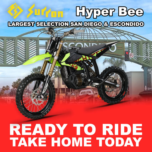Surron Hyperbee eMOTO electric motorcycle in green, model R2R, serial number 00810206242131