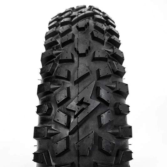 Super73 GRZLY 20x4.5 inch override tire, product image showing tread pattern and sidewall design