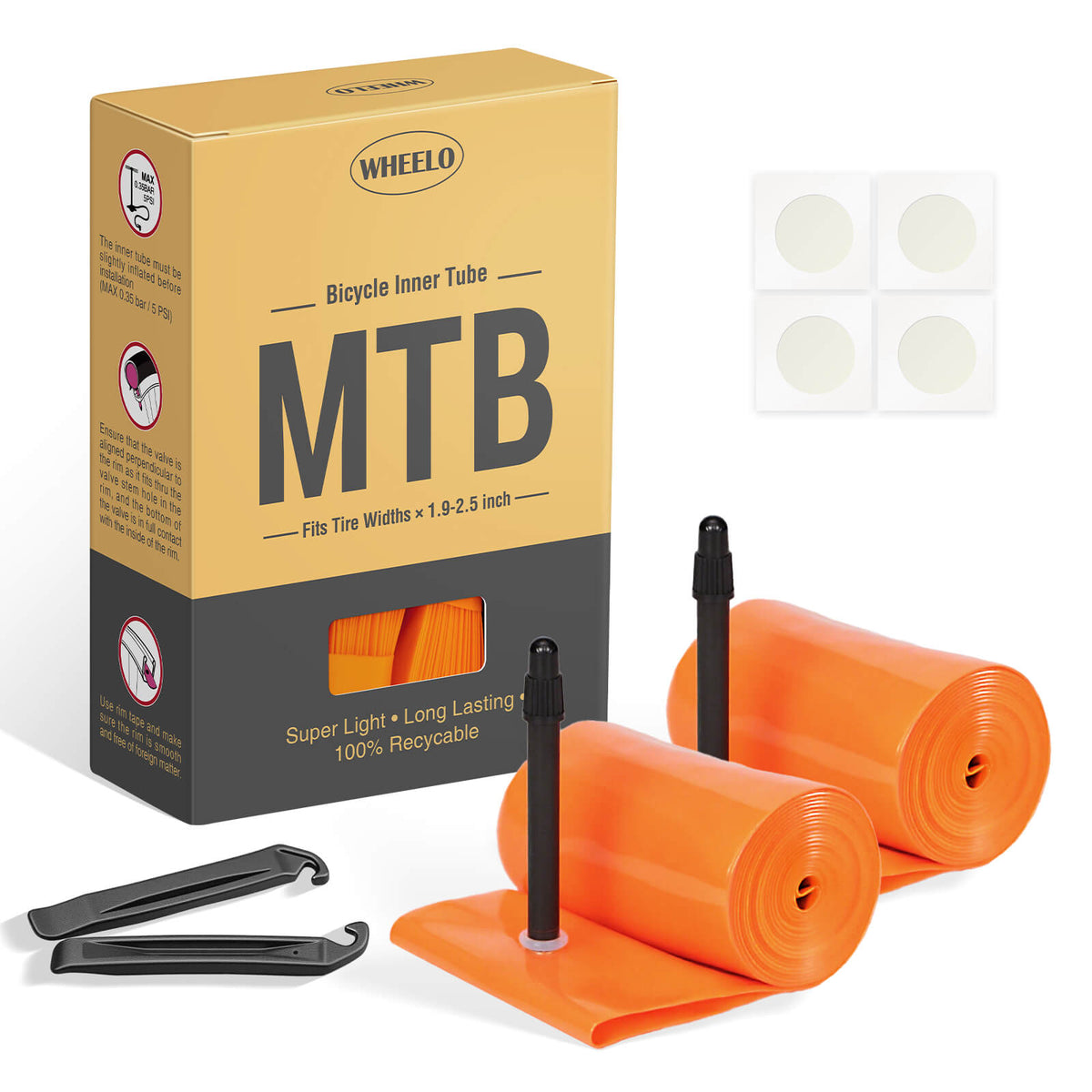Wheelo TPU MTB Tube - 26/27.5/29×2.1 - 2.5 - bike tube - SHP-TB26_ORG48mm_2p eBike Super Shop